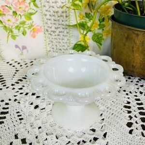 Vintage 70s 80s Milk Glass Footed Bowl Scalloped Edges Vtg Home Housewares Decor